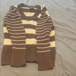 Faded Glory Brown and Cream V-Neck Sweater